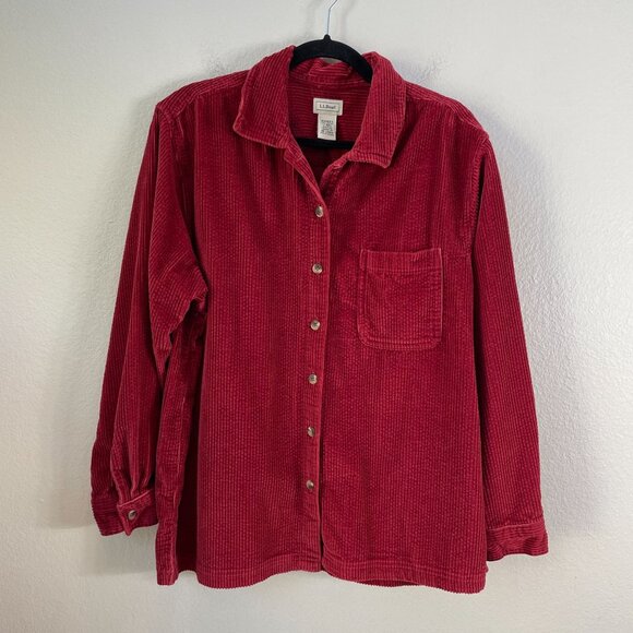 LL Bean Womens Large Red Berry Heavyweight Corduroy Button Up Shirt Top - Picture 1 of 6
